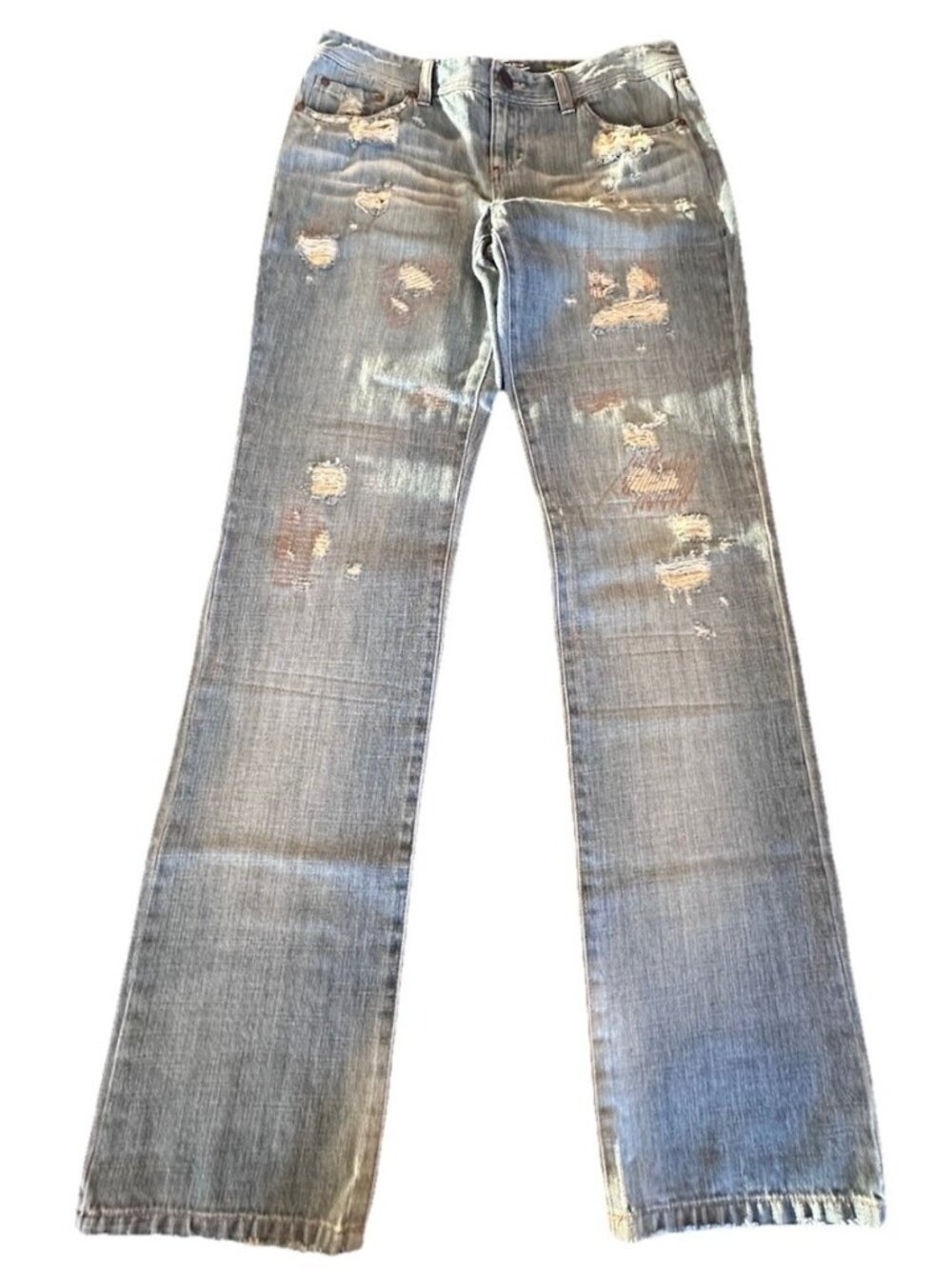 INC Regular Fit Straight Leg Blue Jeans Distressed Denim Pants Size 4